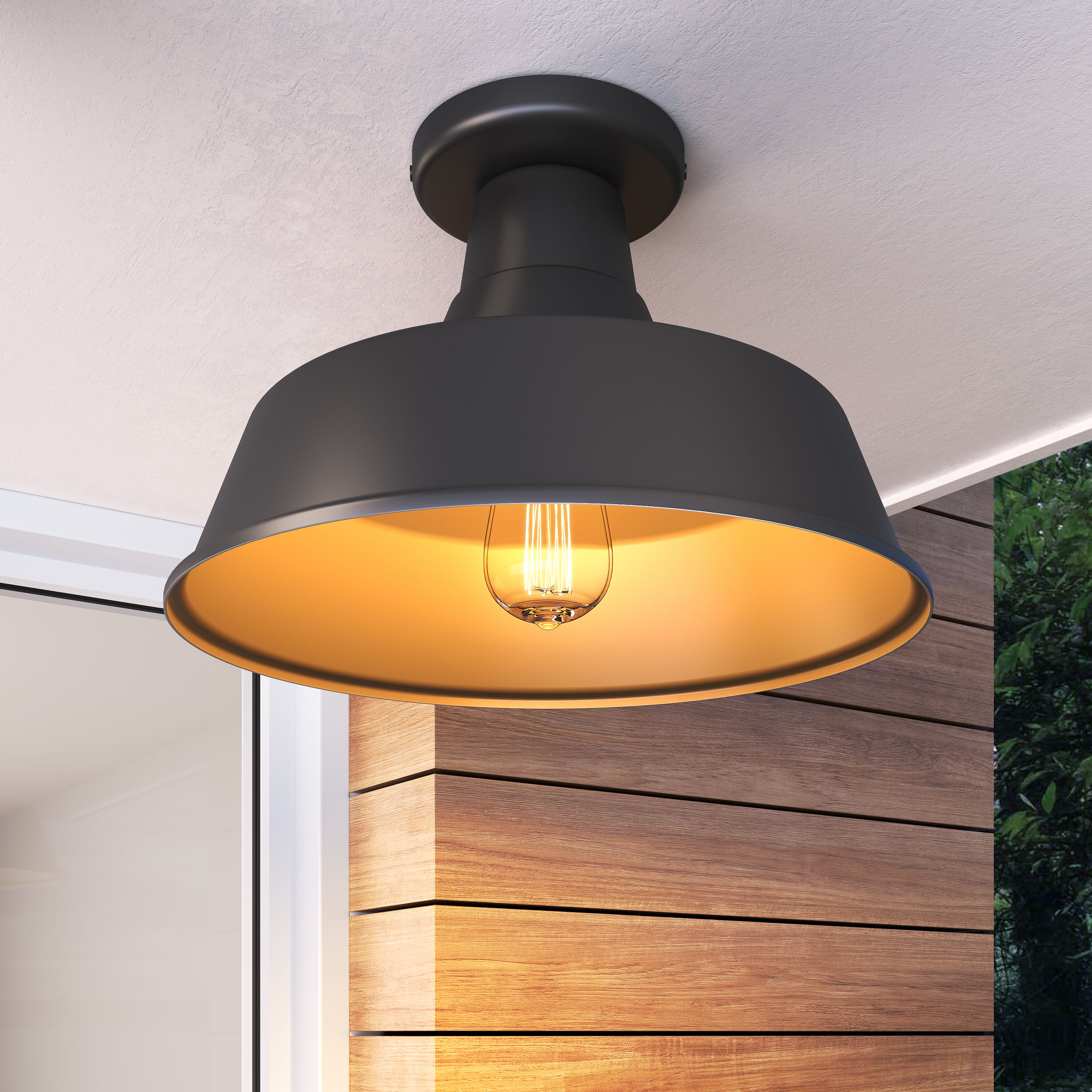 R Series 1 Light 14 inch Satin Black Outdoor Ceiling Fixture
